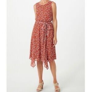 Dress Barn Sleeveless Rust Color Floral Asymmetric Dress